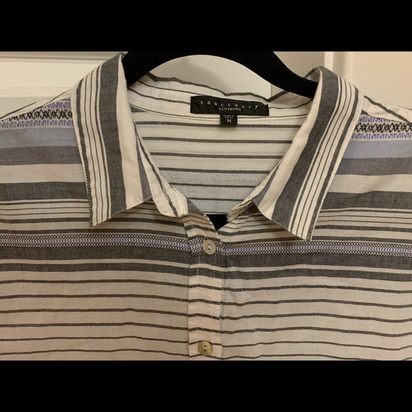 Sanctuary Gray Striped Button Down Roll Tab Shirt - Picture 4 of 8